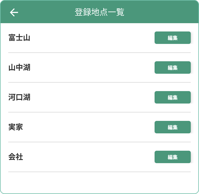 ステップ9: 登録地点は、最大で5箇所まで登録できます（編集ボタンから地点の変更や削除も行えます）