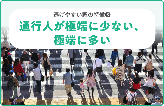 逃げやすい家の特徴❸通行人が極端に少ない、極端に多い