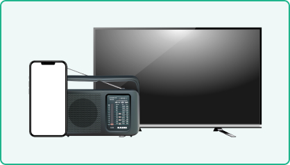テレビ・ラジオ・スマートフォンの受信機器イメージ