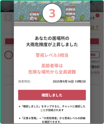 アラート表示の画面